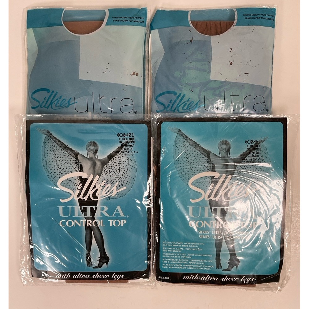 NIP Lot 4 Pairs Silkies Ultra Control Top Pantyhose - Nude - X-Tall (030401)